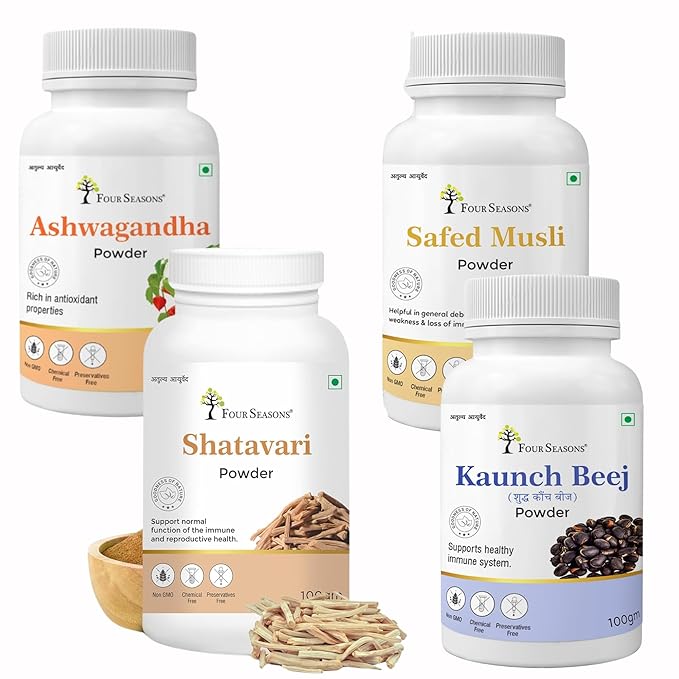 Performance Booster Combo (Safed Musli Powder 100gm + Shatavari Powder 100gm + Ashwagandha Powder 100gm + Kaunch Beej Powder 100gm)